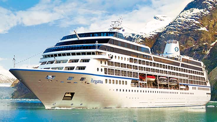 Regatta cruise ship visits a sea port from itinerary.