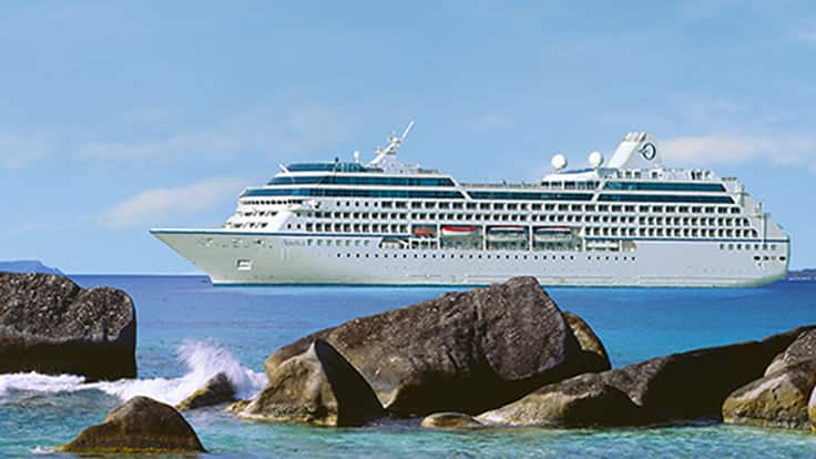 Nautica cruise ship visits a sea port from itinerary.