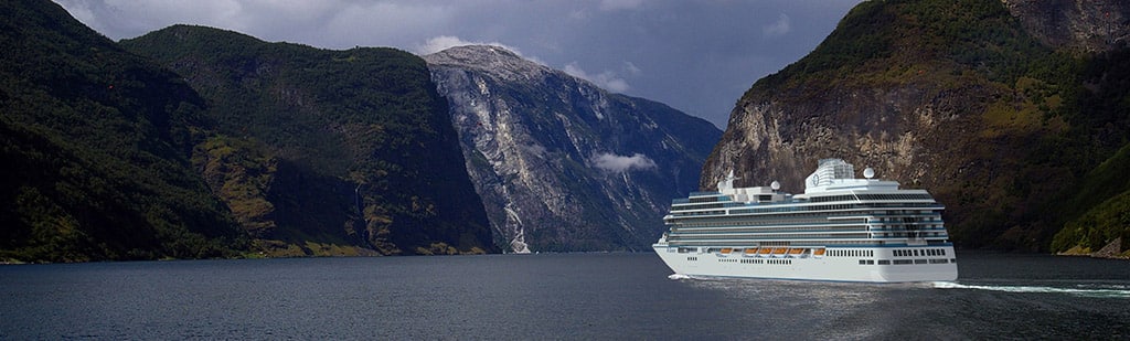 Vista cruise ship visits a sea port from itinerary.