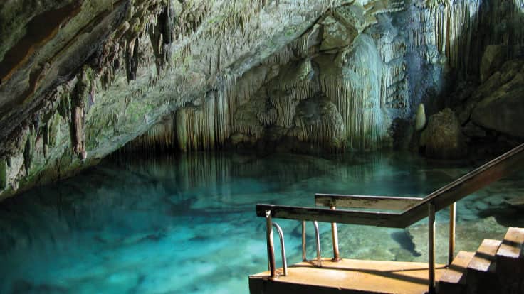 Caribbean island of Bermuda's Crystal Cave sea water formations.