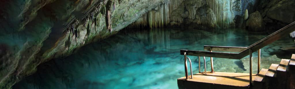 Caribbean island of Bermuda's Crystal Cave sea water formations.