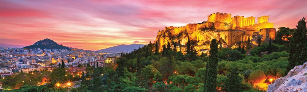 Experience unforgettable Mediterranean nights of golden city hues under pink-labradorite skies on mountain tops with Oceania Cruises.