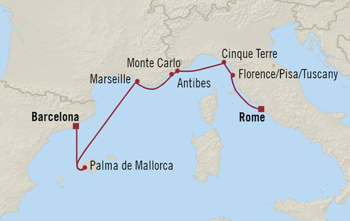 オーシャニア クルーズ7日間 ローマ チヴィタヴェッキア イタリア バルセロナ スペイン