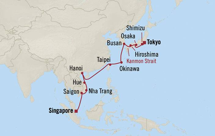 オーシャニア クルーズ18日間 東京 横浜 日本 シンガポール シンガポール