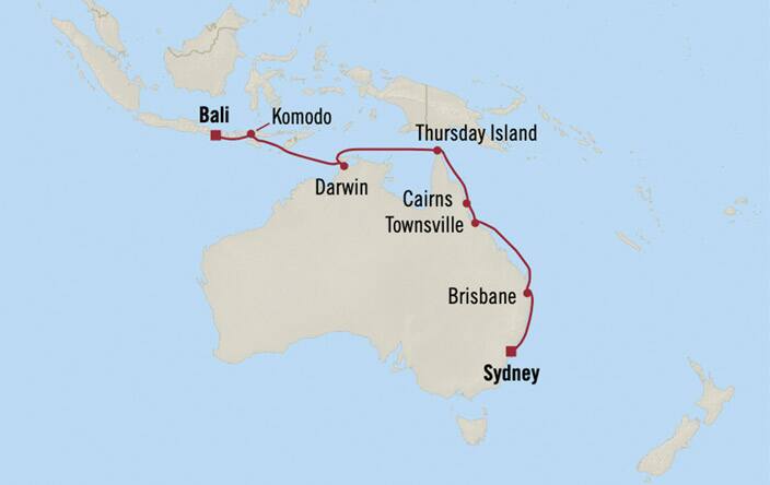 Map Of Bali And Australia Oceania Cruises 14-Days From Sydney, Australia To Bali (Benoa), Indonesia