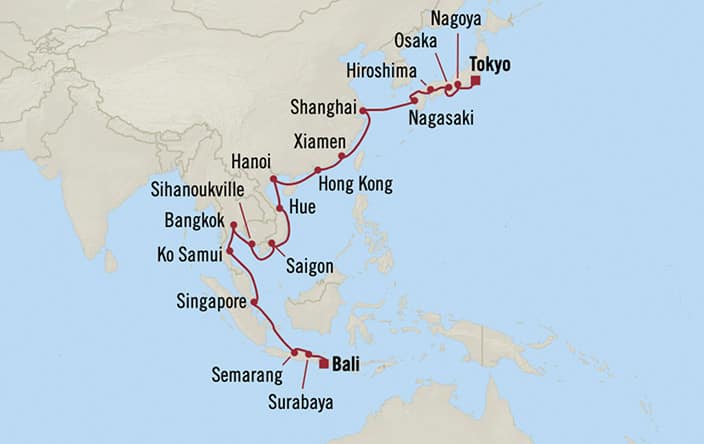 Oceania Cruises 32-days from Tokyo, Japan to Bali (Benoa), Indonesia