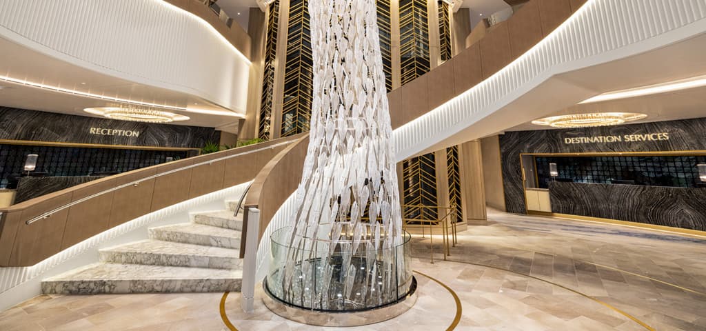 grand staircase on allura, oceania cruises new ship