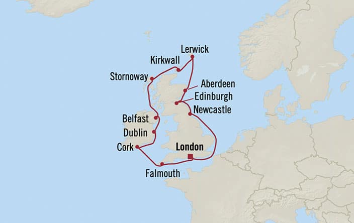 Itinerary Map for Oceania Cruises Voyage ID MNA270527