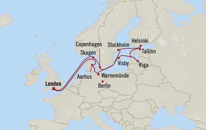 Itinerary Map for Oceania Cruises Voyage ID MNA270608