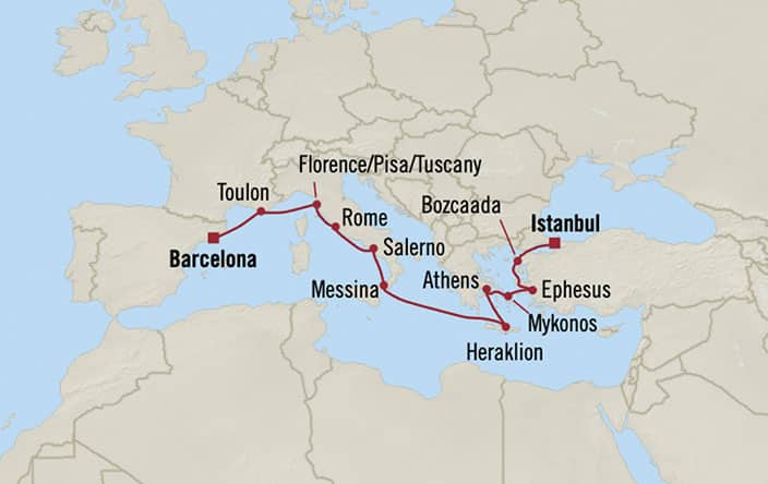 Itinerary Map for Oceania Cruises Voyage ID NAU251120