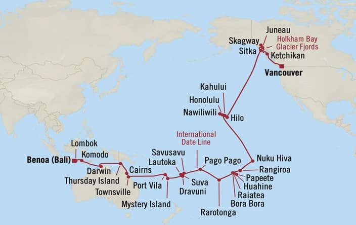 Oceania Cruises 58-days from Vancouver, British Columbia, Canada