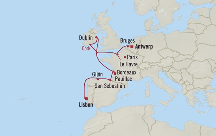 Itnerary Map for Oceania Cruises Voyage ID SIR250922
