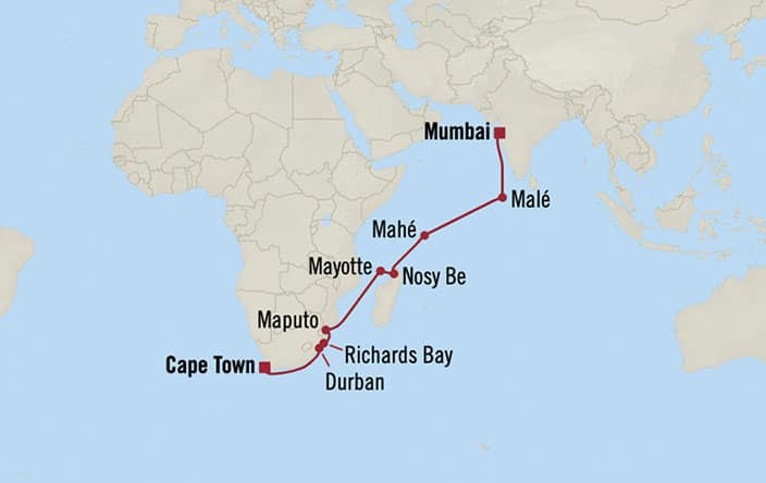 Itnerary Map for Oceania Cruises Voyage ID SIR260311