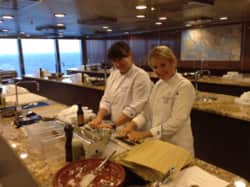 Chef Kellie Evans & Chef Noelle Barille roll sushi and prepare for classes in Riviera’s Culinary Center.