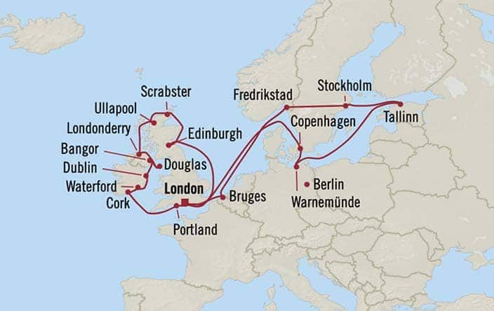 Itnerary Map for Oceania Cruises Voyage ID MNA260531A