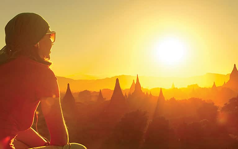 Woman exploring temples