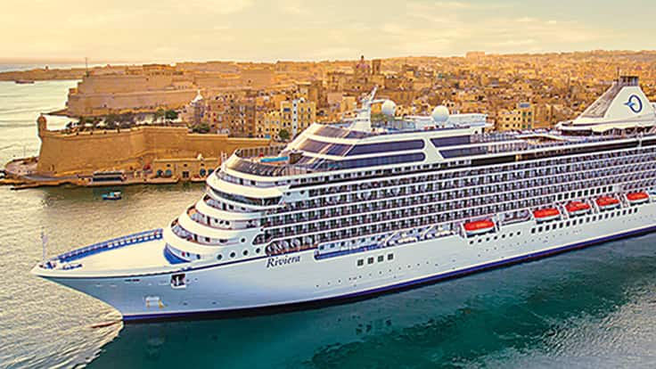 Riviera cruise ship visits a sea port from itinerary.