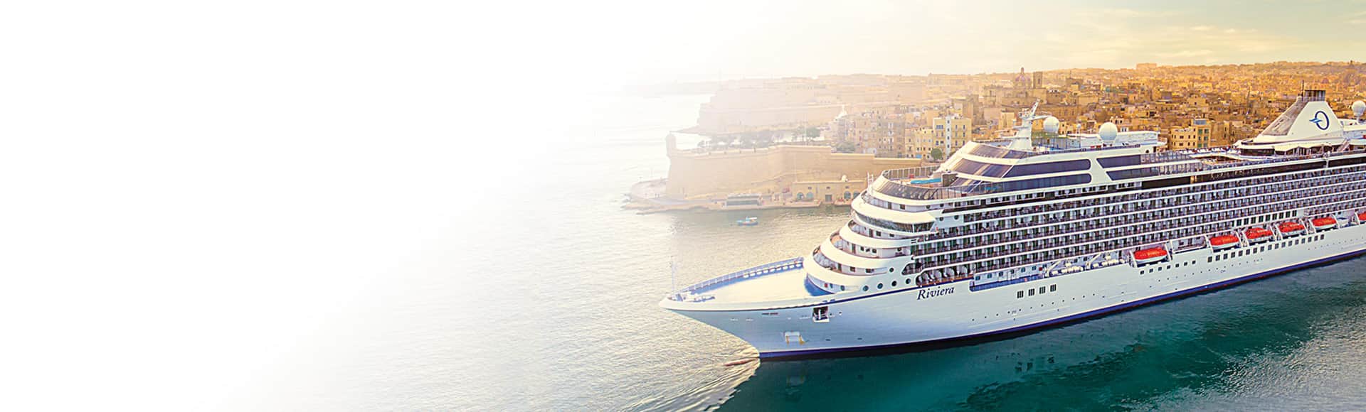 Riviera cruise ship visits a sea port from itinerary.