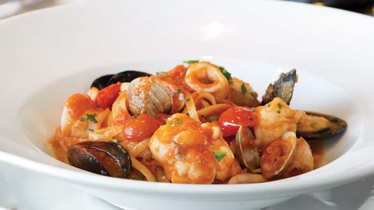 Seafood pasta for dinner onboard Nautica