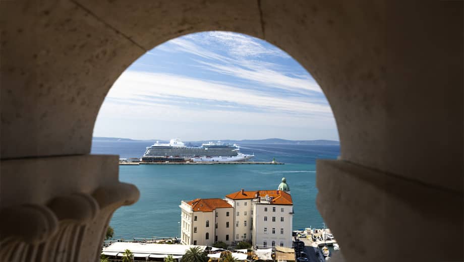Shore Excursion Credits included on Oceania Cruises. Oceania Allura in port Split, Croatia.